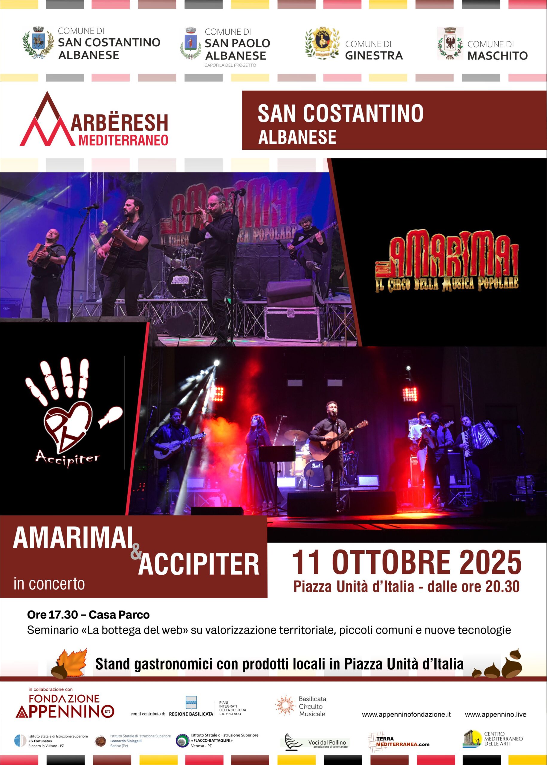 Locandina dell’evento Amarimai & Accipiter a San Costantino Albanese con il seminario “La bottega del web”.
