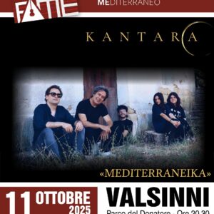 Locandina del concerto Mediterraneika dei Kantara al Parco del Donatore di Valsinni l’11 ottobre 2025.