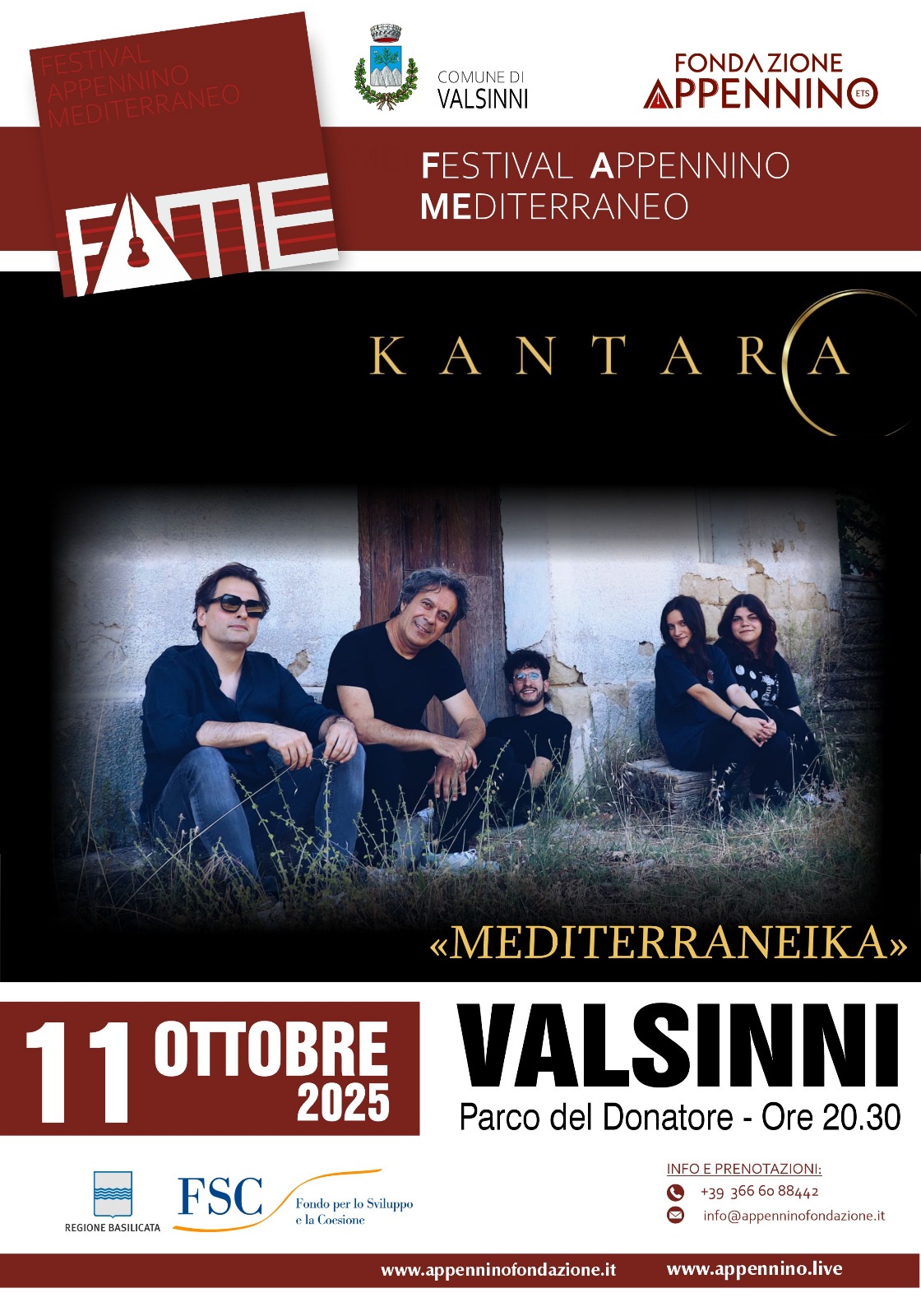 Locandina del concerto Mediterraneika dei Kantara al Parco del Donatore di Valsinni l’11 ottobre 2025.