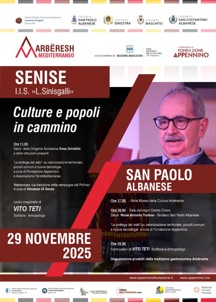 Locandina ufficiale di "Culture e popoli in cammino" a Senise e San Paolo Albanse il 29 novembre a partire dalle ore 11.00