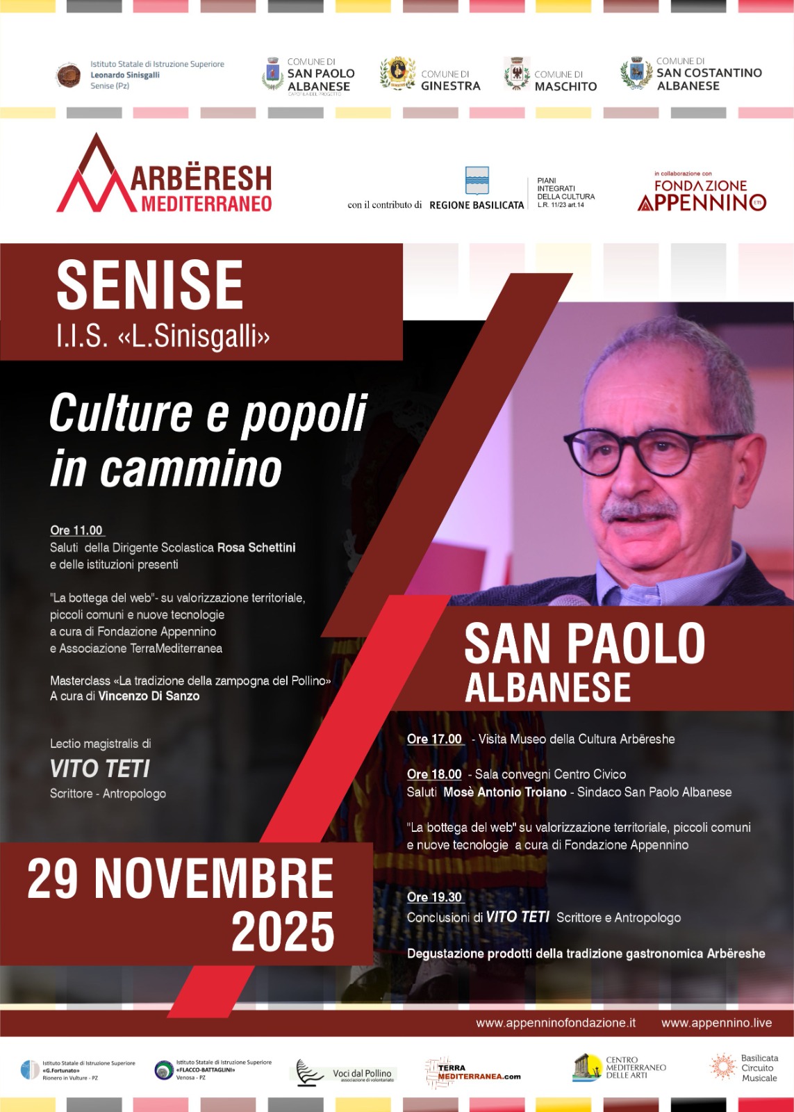 Locandina ufficiale di "Culture e popoli in cammino" a Senise e San Paolo Albanse il 29 novembre a partire dalle ore 11.00
