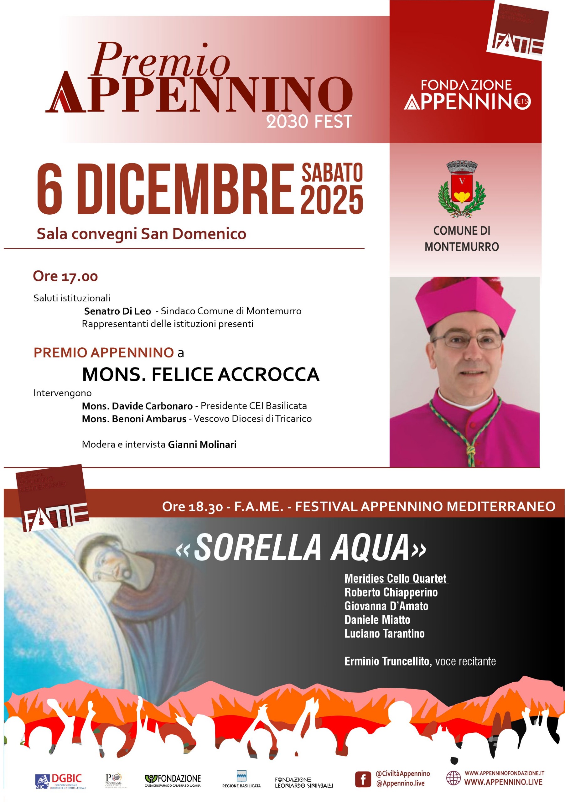 Locandina ufficiale Mons. Accrocca al Premio Appennino, 6 dicembre ore 17.00 presso la sala convegni San Domenico a Montemurro