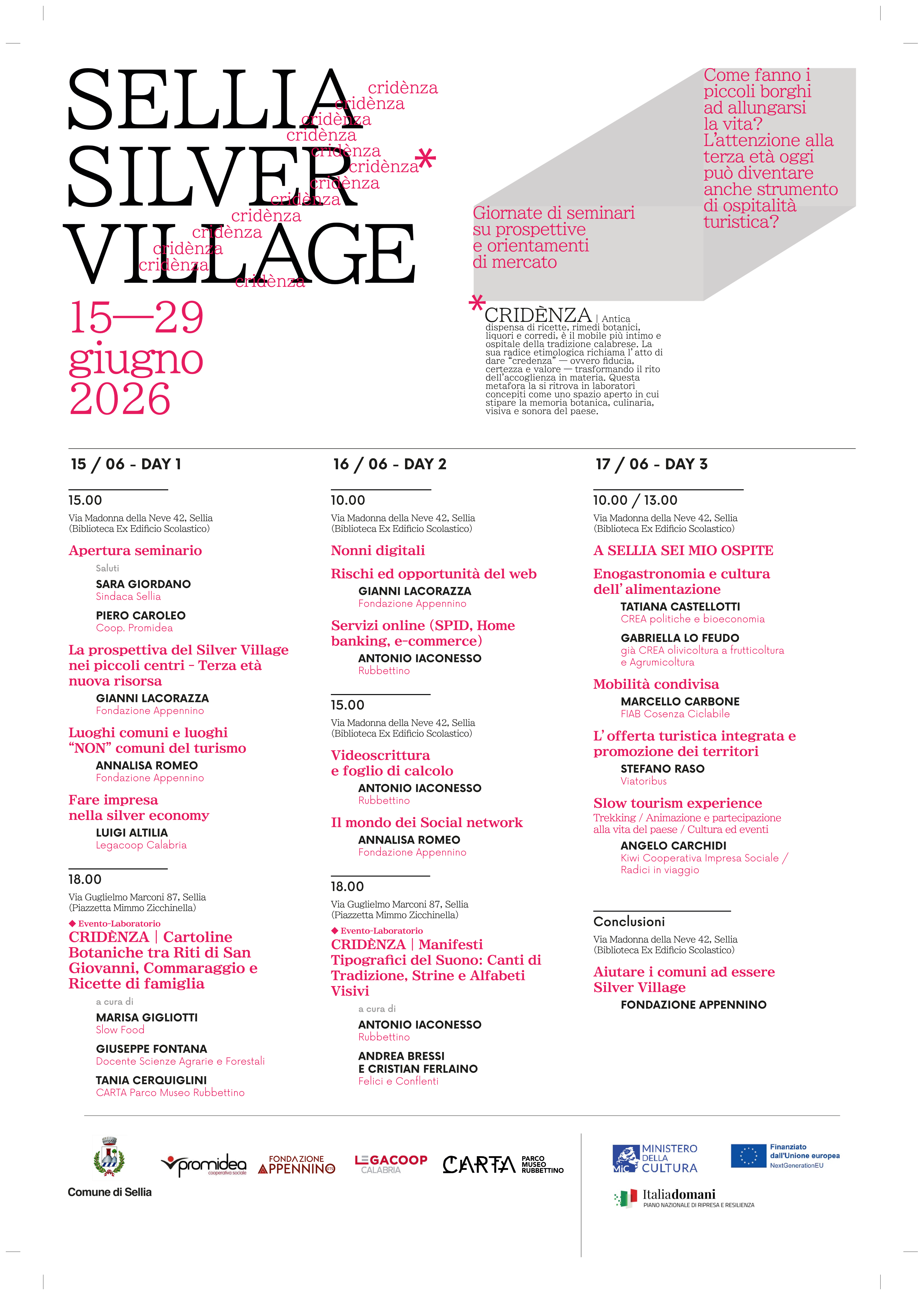 Fondazione Appennino Sellia Silver Village che si terrà dal 15 al 17 giugno nella sede della Biblioteca in via Madonna delle Nevi 42